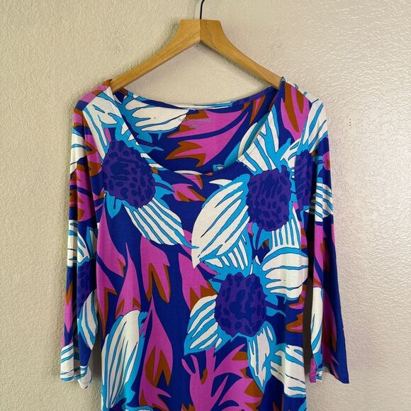 Soft Surroundings Serena Maxi Dress Large Jersey Knit Stretch Floral Pink Blue - Picture 2 of 11